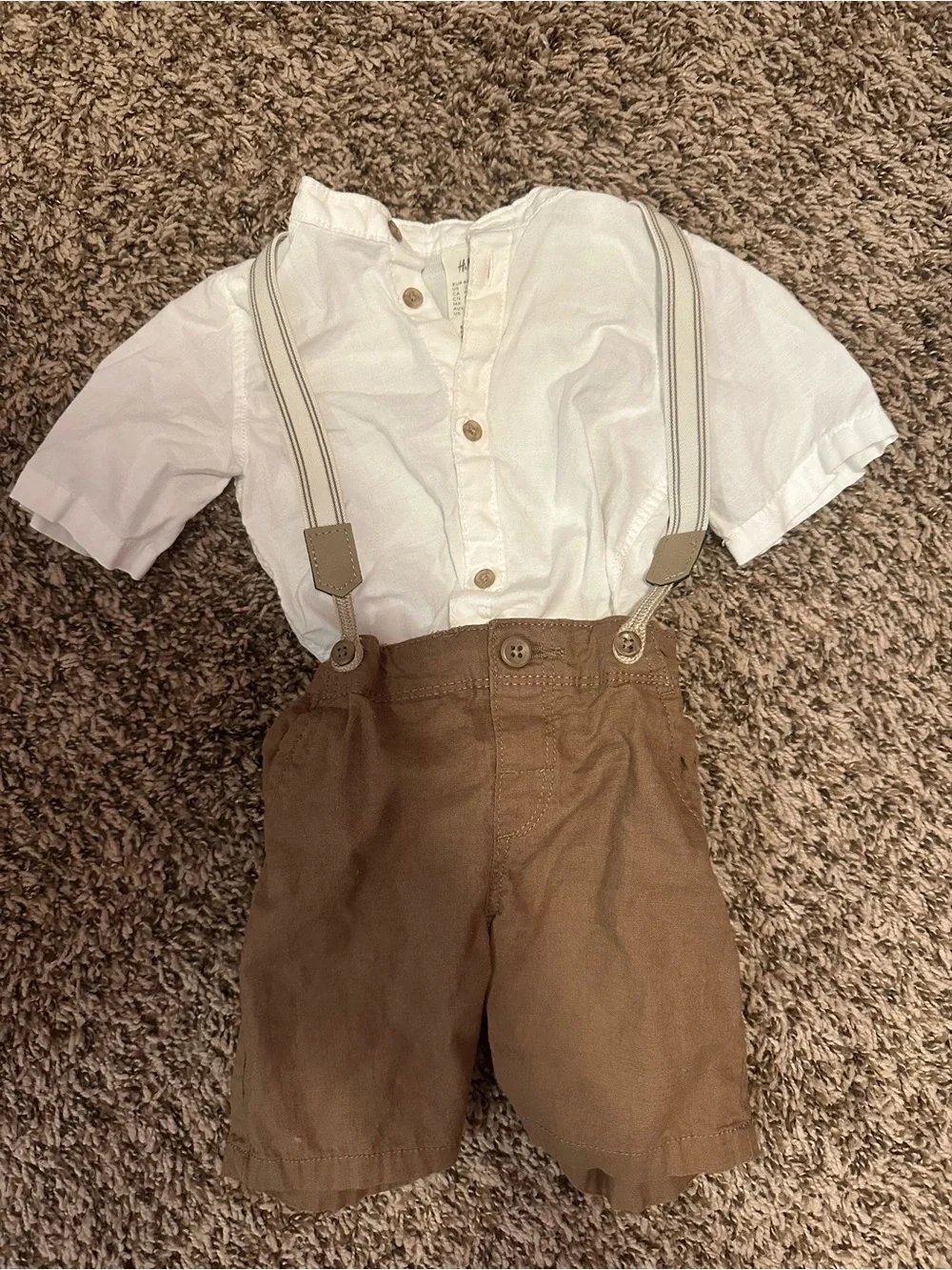 H&M White Shirt with Brown/Tan Suspender Shorts